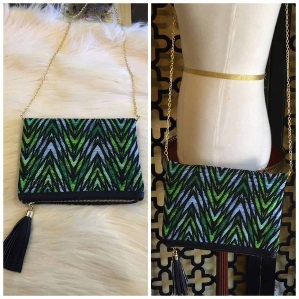 GREENS AND BLUES CHEVRON CROSSBODY SHOULDER‎ BAG